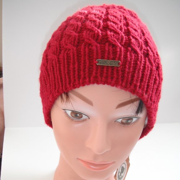 Hand Knitted Hat Toque One Size Acrylic Burgundy - 005 Hand knit by me - Picture 6 of 10